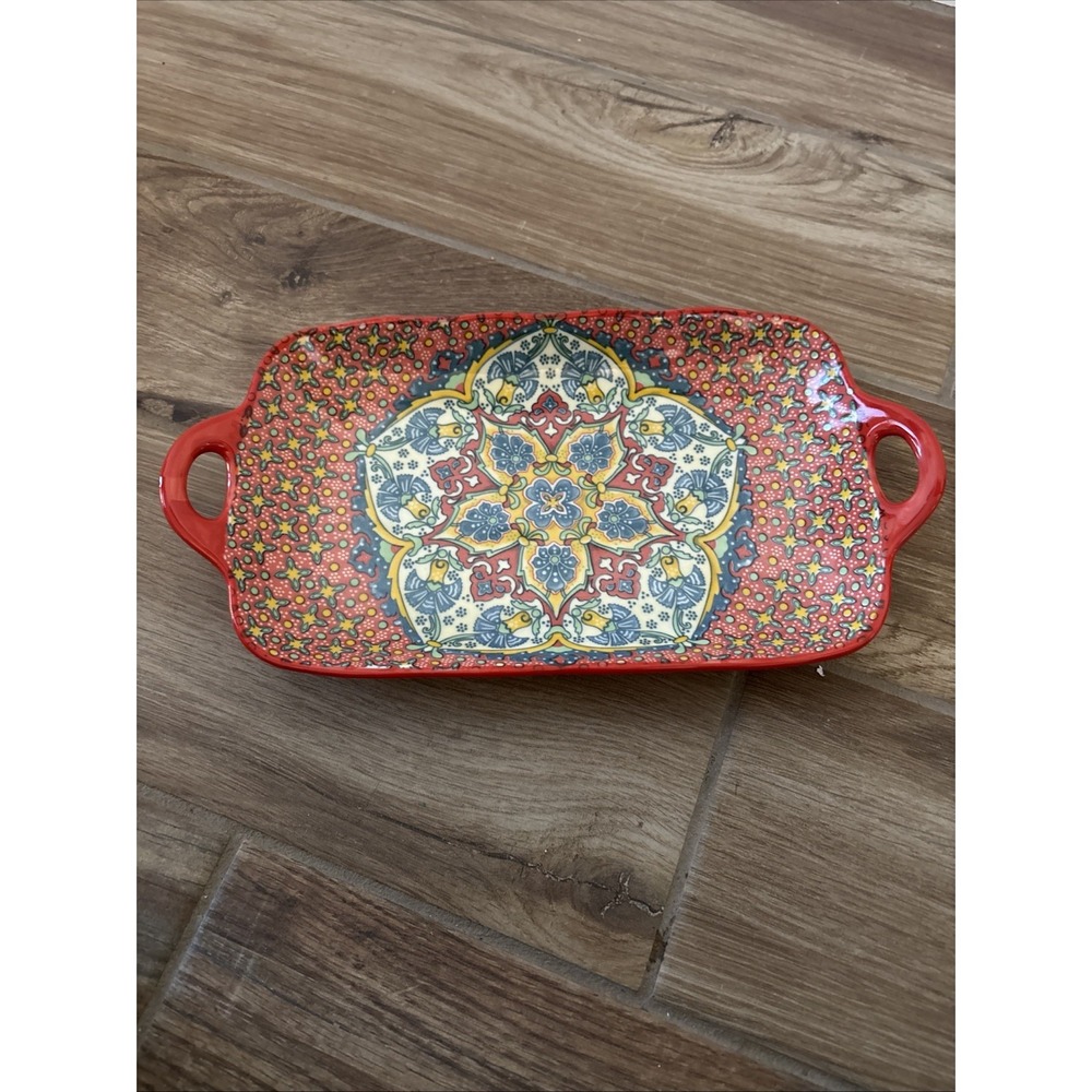 FLORAL 12"‎ Design Tray Ceramic Vtg Décor Kitchen Red Color